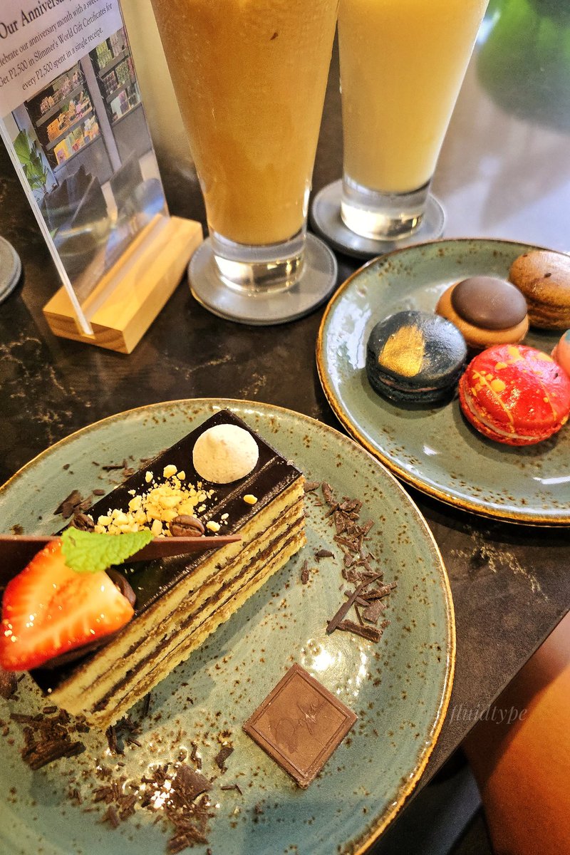 fluidtype's tweet image. Dylan Patisserie's Macarons (cotton candy, raspberry, blueberry, mocha &amp;amp; Nutella), Iced Cappuccino, White Chocolate and their Opera.

No croquembouche or mille-feuille, seems like a strange omission for a patisserie. But hey, Macarons!

#dylanpatisserie
#coffee
#macarons
#cafes
