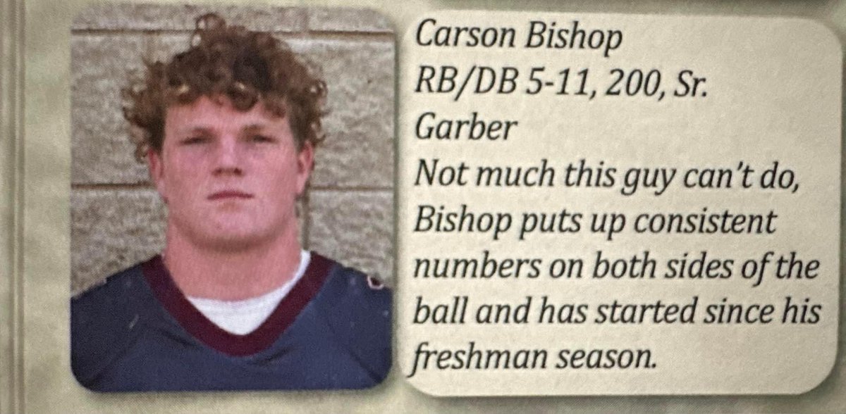 Carson Bishop 2025 (@bishop1_carson) on Twitter photo Made the <a href="/VYPEOK/">VYPE Oklahoma</a> top 100 for the second year in a row! B-1 all running back too. It’s almost time for some football!! Made the <a href="/VYPEOK/">VYPE Oklahoma</a> top 100 for the second year in a row! B-1 all running back too. It’s almost time for some football!!