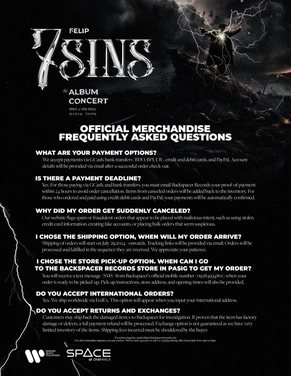 felipsuperior's tweet image. 7sins the album concert official merchandise
frequently asked questions
pre-order via backspacerrecords.com on July 21, 2024 12:00 NN PHT
