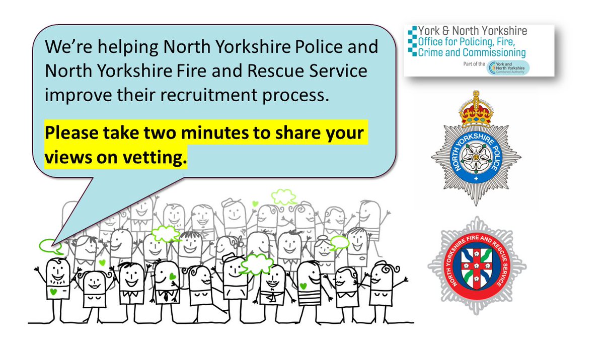 We’re helping <a href="/NYorksPolice/">North Yorkshire Police</a>  and <a href="/NorthYorksFire/">North Yorkshire Fire & Rescue Service</a>  improve their recruitment process.
Please take two minutes to share your views on vetting.
smartsurvey.co.uk/s/vetting/