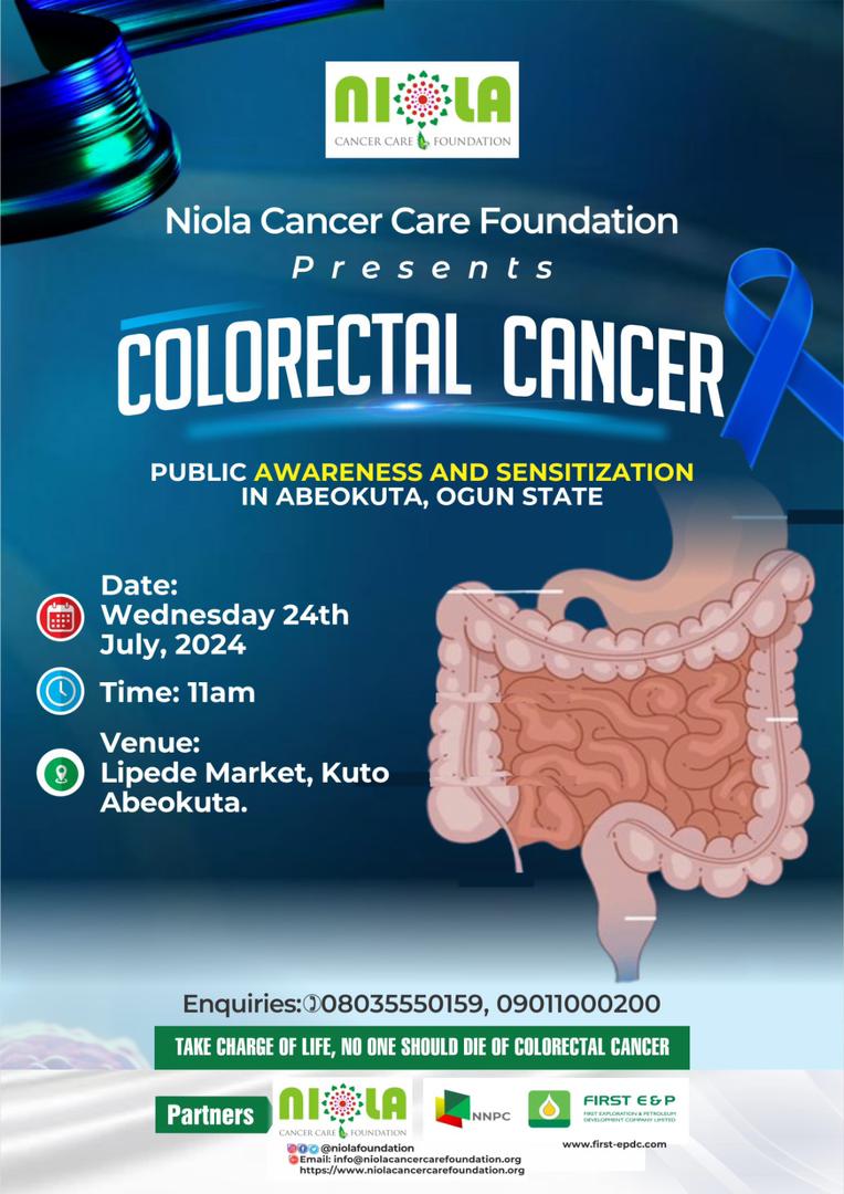 Do you know Colorectal cancer is the third commonest cancer in Nigeria? Join us to make a difference in the fight against colorectal cancer. 💙
#Colorectalcancerawareness #FightColorectalCancer #Earlydetection #getscreened #NNPC#FIRST E&amp;P #Healthyliving #ministryofhealthogunstate