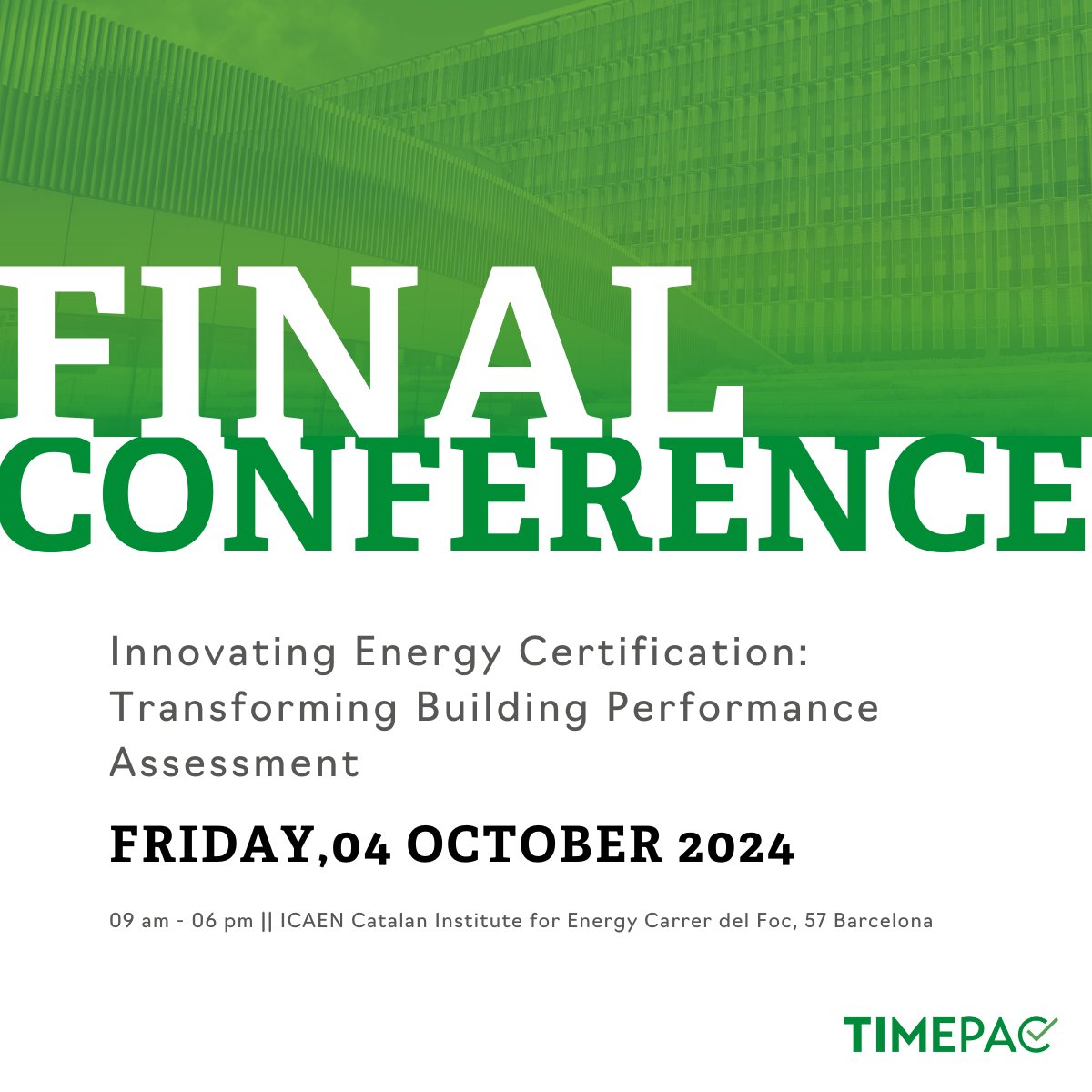 timepac's tweet photo. 🚀Register for the @timepac Final Conference!
Join experts from across Europe and gain insights on how we can transform #building performance assessment and #energy certification to foster a decarbonized EU building stock.
More info: https://t.co/c2RQ6VU7Q4
#EBPD #NextGenEPC https://t.co/vQso1ntF4G