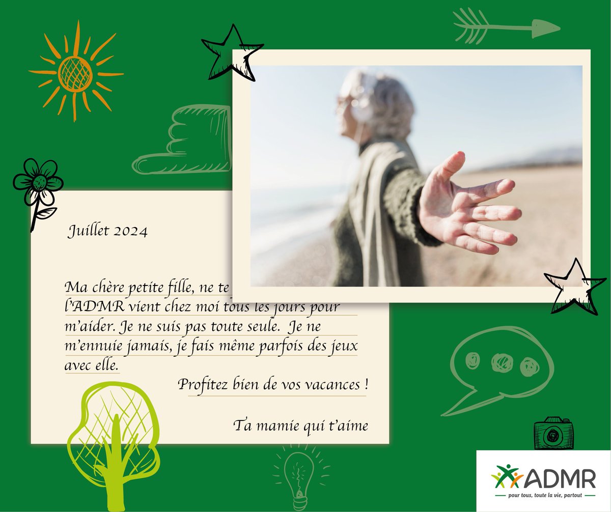 🌴 En vacances, partez l'esprit tranquille ! 🏡 
Nos services d'Aide à Domicile veillent sur vos proches tout l'été. Professionnels et attentionnés, l'ADMR vous  garantie confort, sécurité et bien-être. 👵💧 #AideÀDomicile #VacancesTranquilles #ADMR