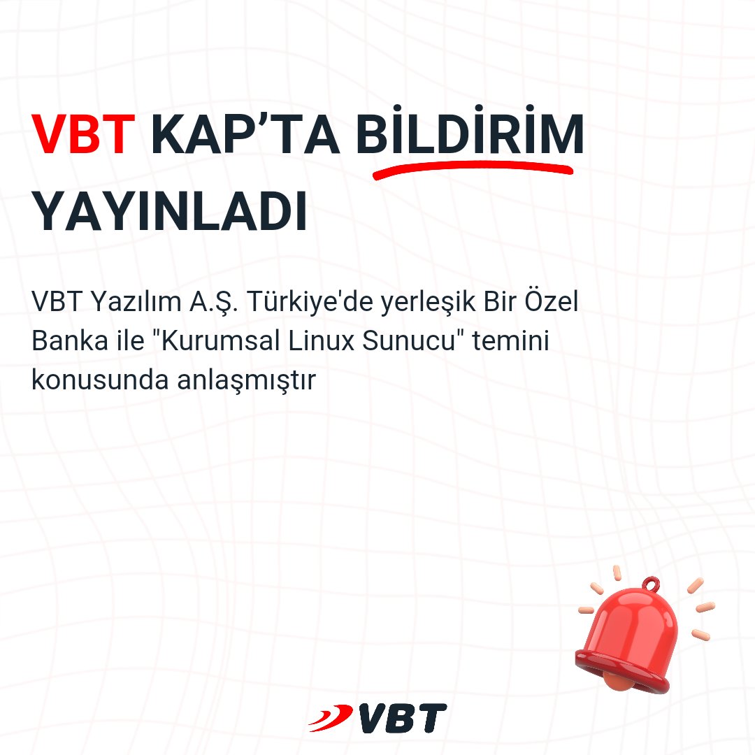 vbtyazilim's tweet photo. VBT Yazılım A.Ş. Türkiye'de yerleşik Bir Özel Banka ile "Kurumsal Linux Sunucu" temini konusunda anlaşmıştır.
https://t.co/CjkJBKTqBU
#kap #vbtyz #vbt #vbtyazilim https://t.co/9J1U0Q81R0