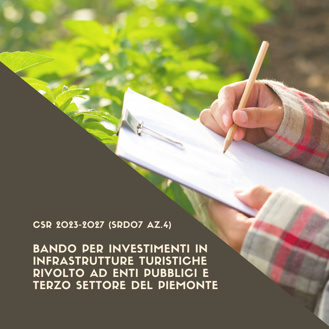 regionepiemonte's tweet photo. E' aperto il bando “CSR 2023-2027. Investimenti in infrastrutture #turistiche”(SRD07 Az.4)
🔶 La misura sostiene enti pubblici e del terzo settore del #Piemonte.
📅 Le domande devono essere presentate entro il 13 settembre. Qui il bando completo 🔽 https://t.co/X3sPerPk8j