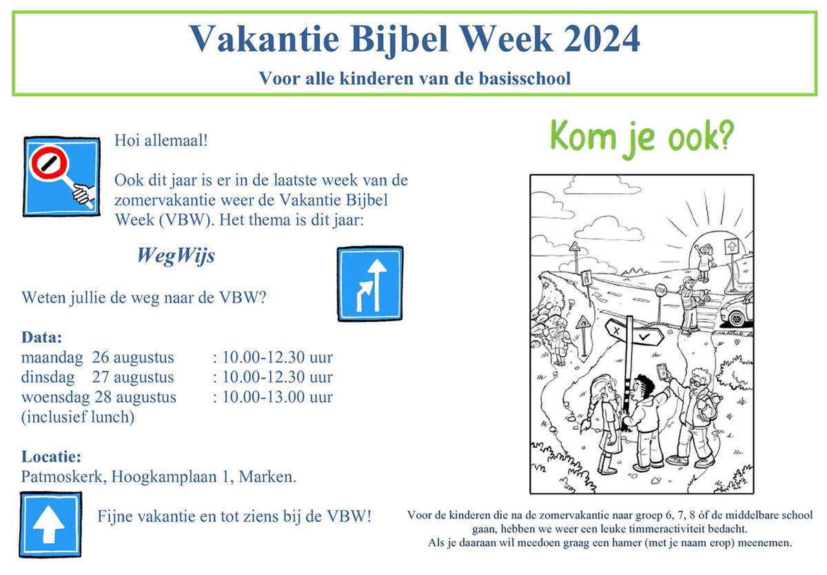 Vakantie Bijbel Week 2024
👉 Voor alle kinderen van de basisschool 👈
🗓️ Maandag 26, dinsdag 27 en woensdag 28 augustus
markernieuws.com/2024/19033.htm #Marken #VakantieBijbelWeek #VBW2024 #VBW #ProtestantsMarken #Patmoskerk #Wegwijs <a href="/GerdienTeerhuis/">Gerdien Teerhuis</a> #Rietlandenschool