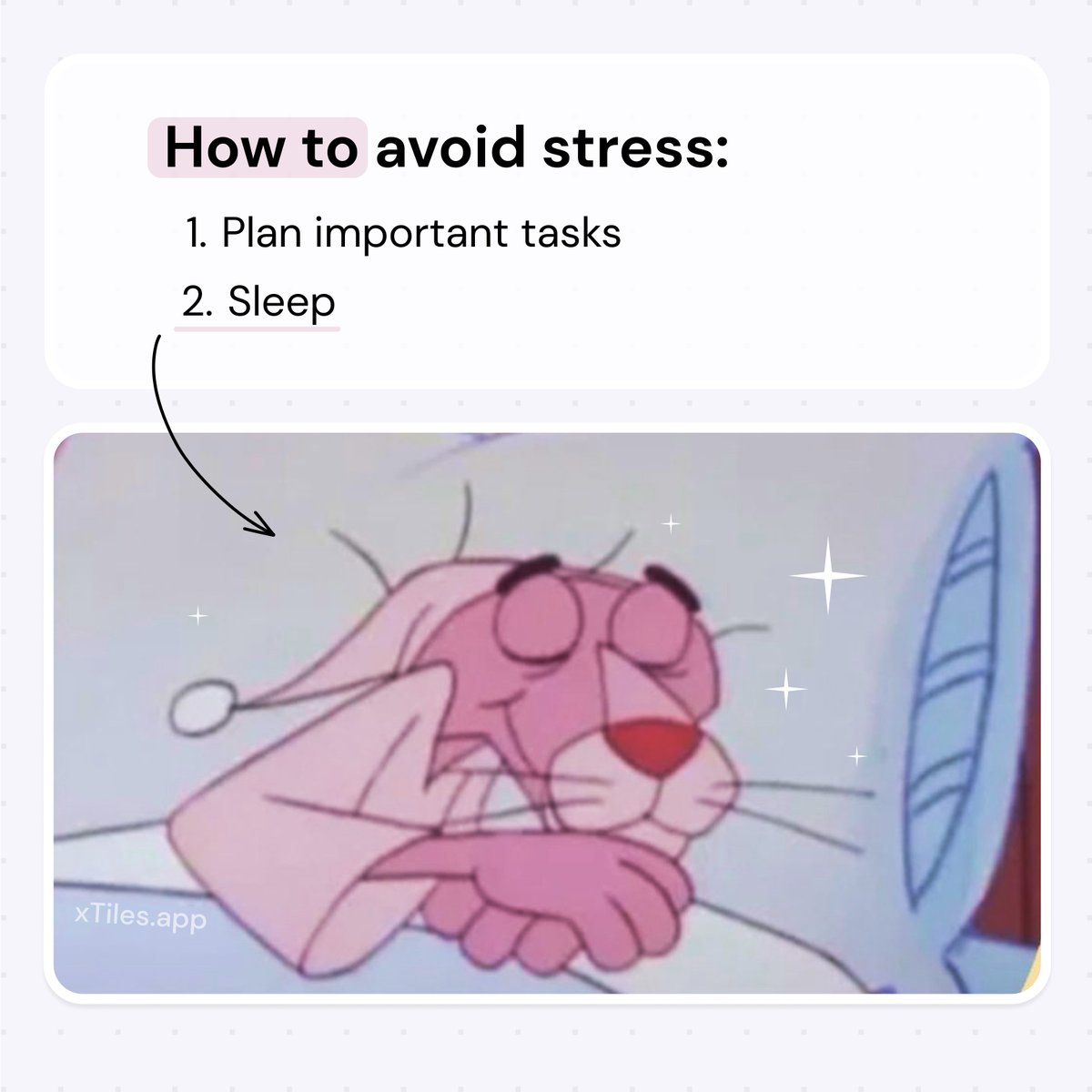 xTilesHQ's tweet image. Stay calm and nap on! 😴💫

#AvoidStress #HealthyLive #Productivity #SelfCare #wellness