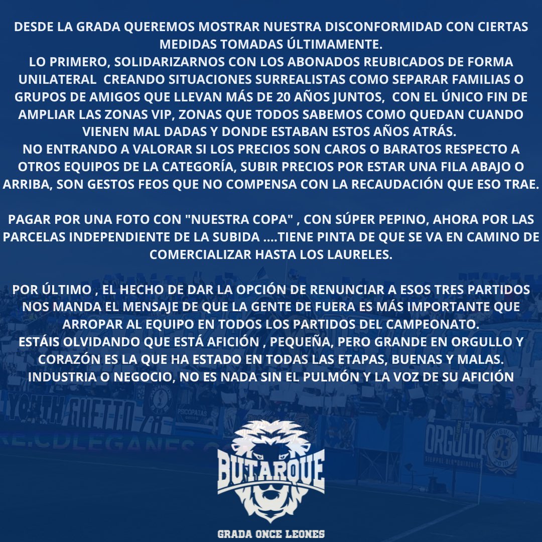COMUNICADO OFICIAL || Nuestra opinión sobre los últimos acontecimientos que afectan al abonado. #RugeButarque