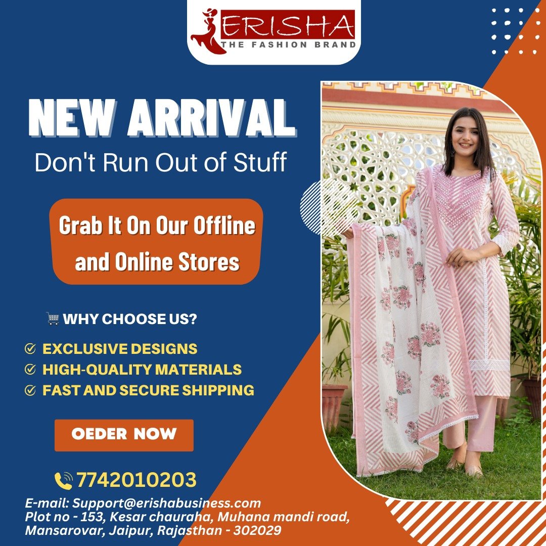 ErishaBrand's tweet photo. New Arrival.
Don't Run Out of Stuff
Grab It On Our Offline and Online Stores
🛒 Why Choose Us?
✅ Exclusive designs
✅ High-quality materials
✅ Fast and secure shipping
For Order: +91 77420 10203
E-mail: Support@erishabusiness.com https://t.co/8QHuf3Phrb