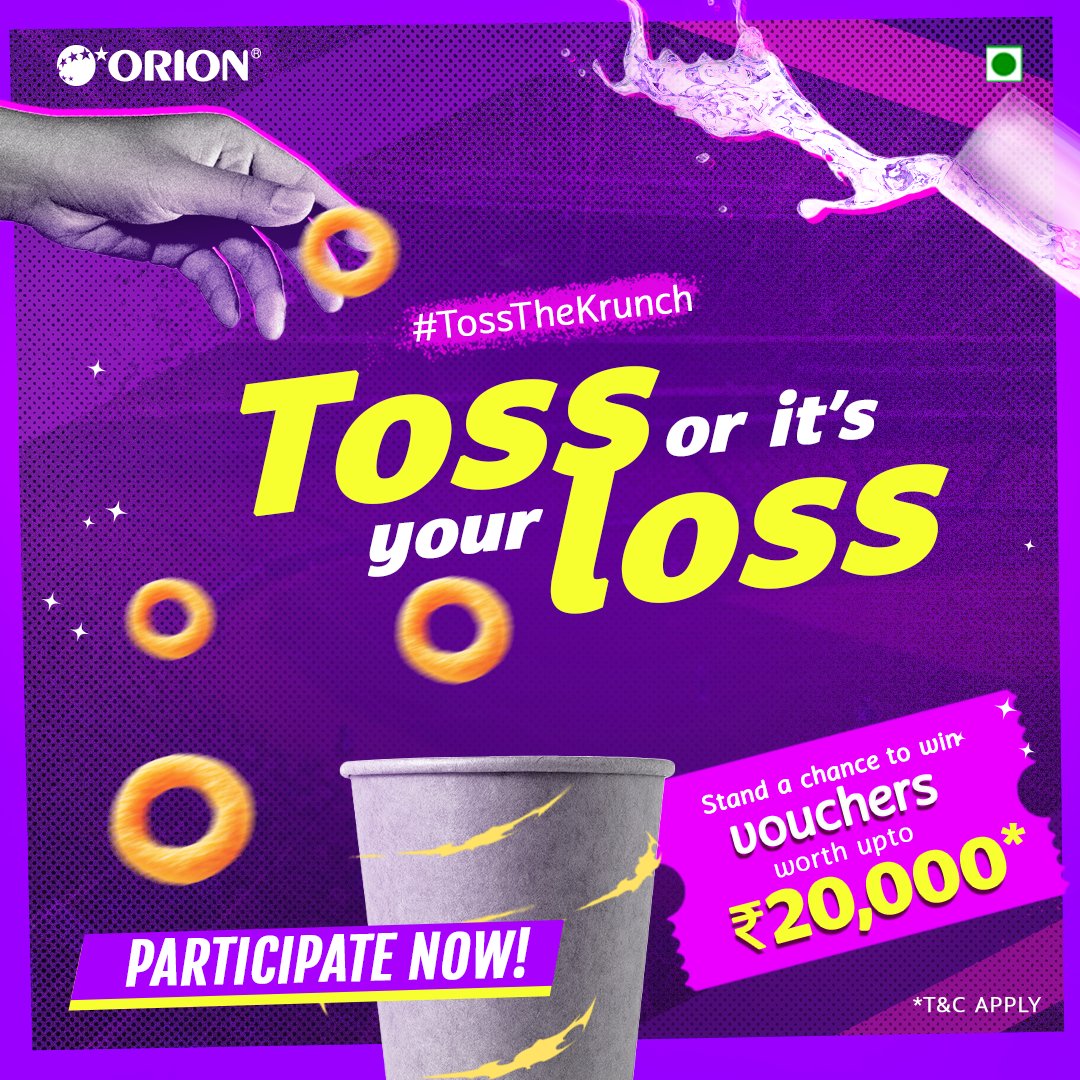 This toss has two consequences - win or get iced.
Participate now and win vouchers and hampers worth up to ₹20,000* T&amp;C apply.

#Orion #OrionSnacks #KRings #ContestAlert #Snacking #Munching #Snacks #CricketSeason #TossTheKrunch #challenge #Participatenow