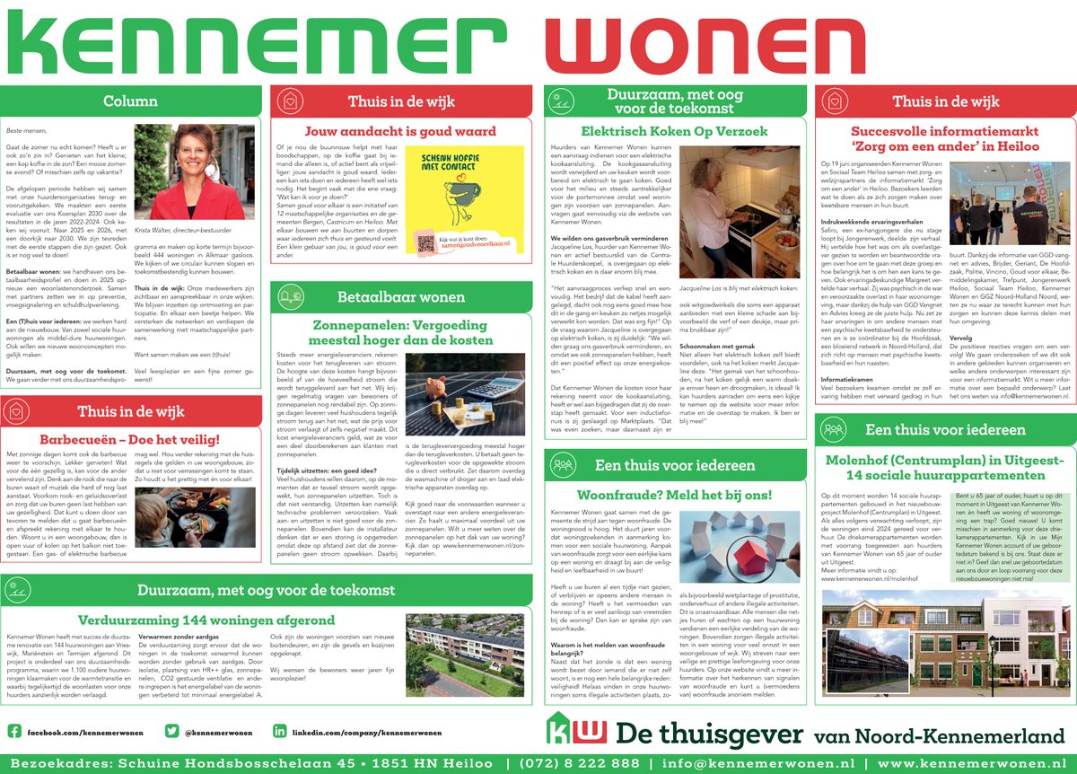Deze week verschijnt de informatiepagina weer in de lokale huis-aan-huis-bladen. Deze keer aandacht voor elektrisch koken op verzoek, de afgeronde verduurzaming van 144 woningen in Heiloo, woonfraude en meer! kennemerwonen.nl/media/3370/ken… #bergennh #uitgeest #castricum #heiloo #alkmaar