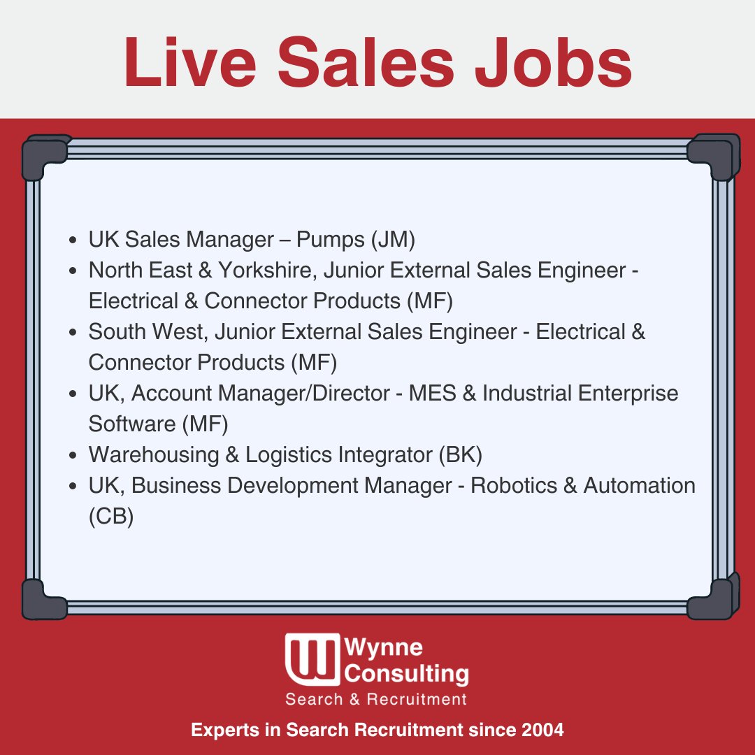 ⚠️LIVE JOBS⚠️
Here is a selection of our live sales jobs at the moment, if you are interested in a role, please email info@wynneconsulting.co.uk quoting the job you are interested in! #WynneJobs #LiveJobs #JobSearch