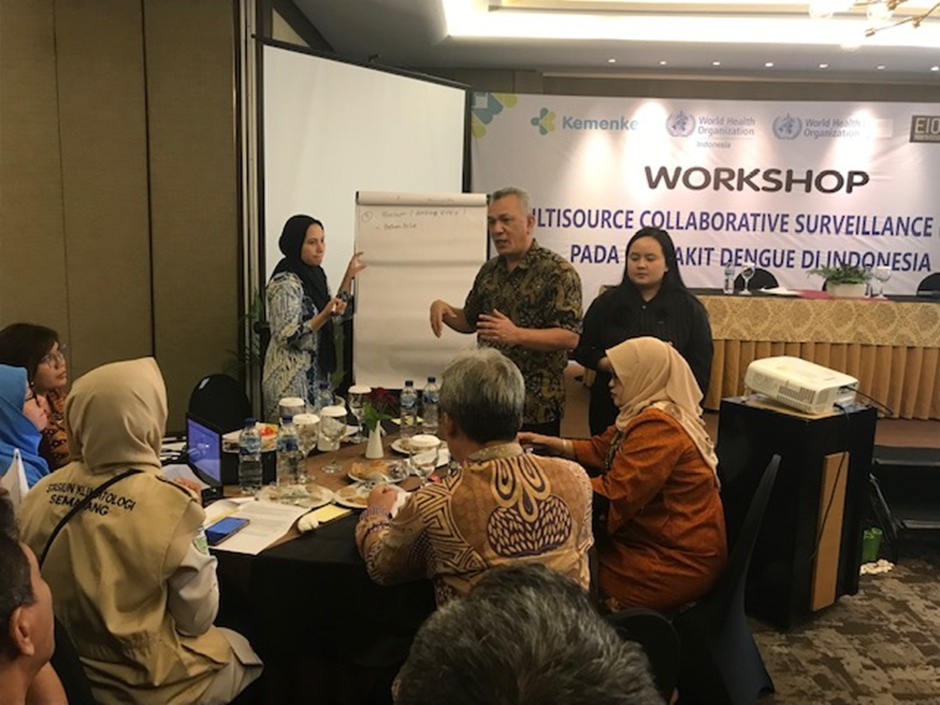 WHOSEARO's tweet photo. One of the key lessons from the #COVID19 pandemic and other severe #health emergencies is that decision-making requires use of multiple information sources. To build and strengthen this capacity, @WHOSEARO has developed a multi-source collaborative surveillance (MSCS) manual which has been pioneered by #Indonesia for dengue control. 55 representatives from diverse fields including province and district health office, Meteorological, the Climate and Geophysical Agency, community representatives, epidemiologists and university researchers, participated in the first MSCS workshop in the Region organized by Indonesia's Ministry of Health (@KemenkesRI) and @WHO in Central Java from 10- 12 July.