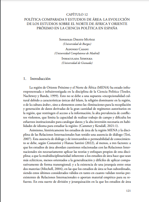 MENAECPA's tweet image. Desde MENA-AECPA hemos contribuido con el capítulo "Política Comparada y Estudios de área: la evolución de los estudios sobre el Norte de África y Oriente Próximo en la Ciencia Política en España". A cargo de @AlfonsoCasani @SonsolesDieste e @InmaSzmolka