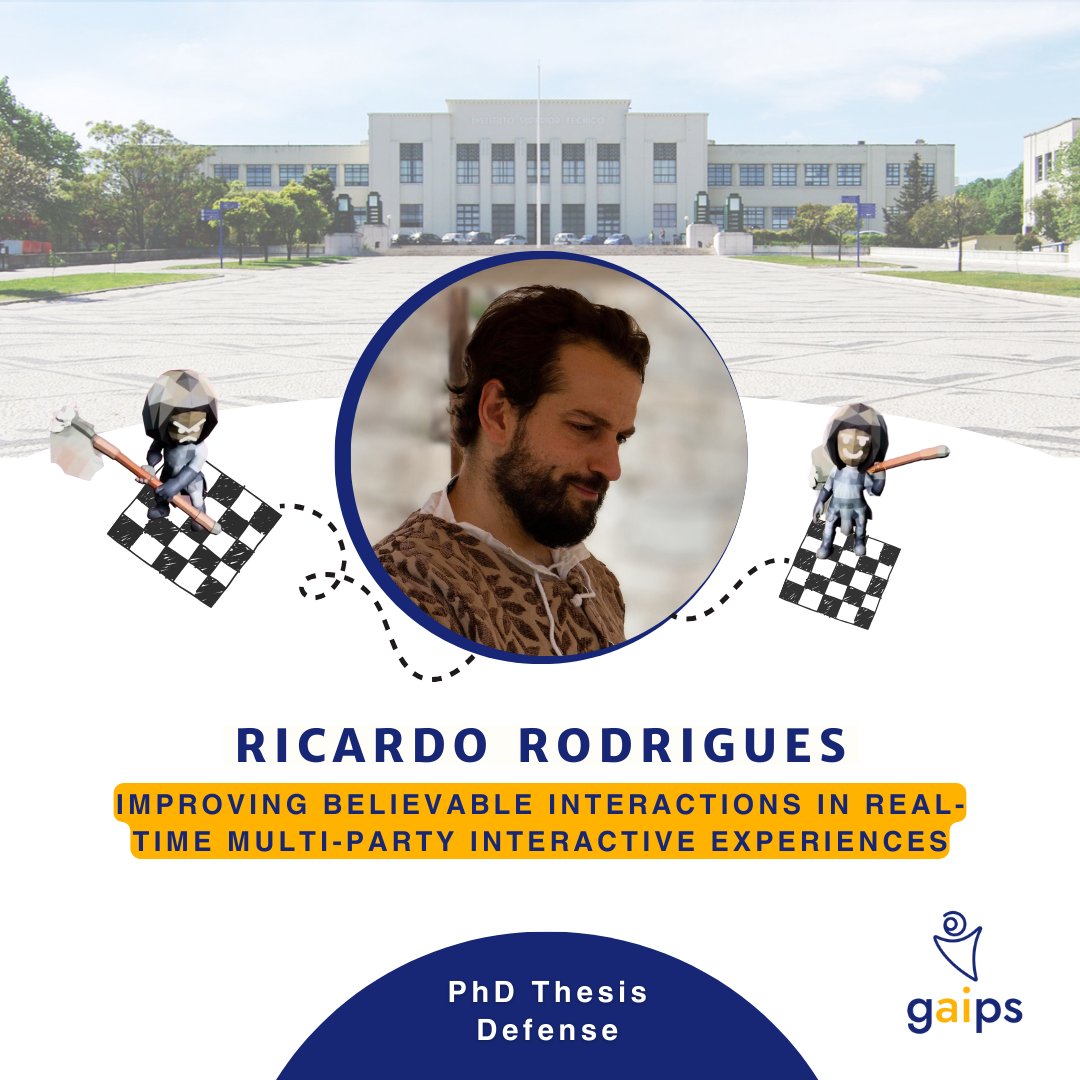 GAIPSLab's tweet photo. 🥳 Congratulations to @Quenestil, who has completed his PhD! 
📄 His thesis was titled "Improving Believable Interactions in Real-time Multi-party Interactive Experiences", advised by Carlos Martinho
🎉 Ricardo is now an AI Engineer at Mr. Kite. We wish you all the best, Ricardo! https://t.co/s4qo4YKjKg