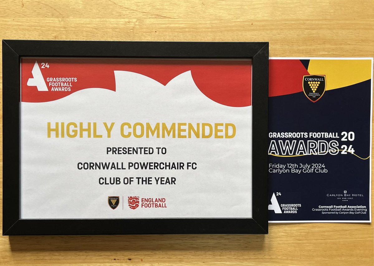 CornwallPFC's tweet photo. We attended @cornwallfa Awards at @CarlyonBayHotel we were finalists for Club of The Year. Thank you for recognising our contribution to disability football in Cornwall.
Thank you @FalmouthUtdFC for your generous donation.
#CornwallPFC | #CornwallFA | #CornwallFAGRA2024 https://t.co/OvJx1ybtDj