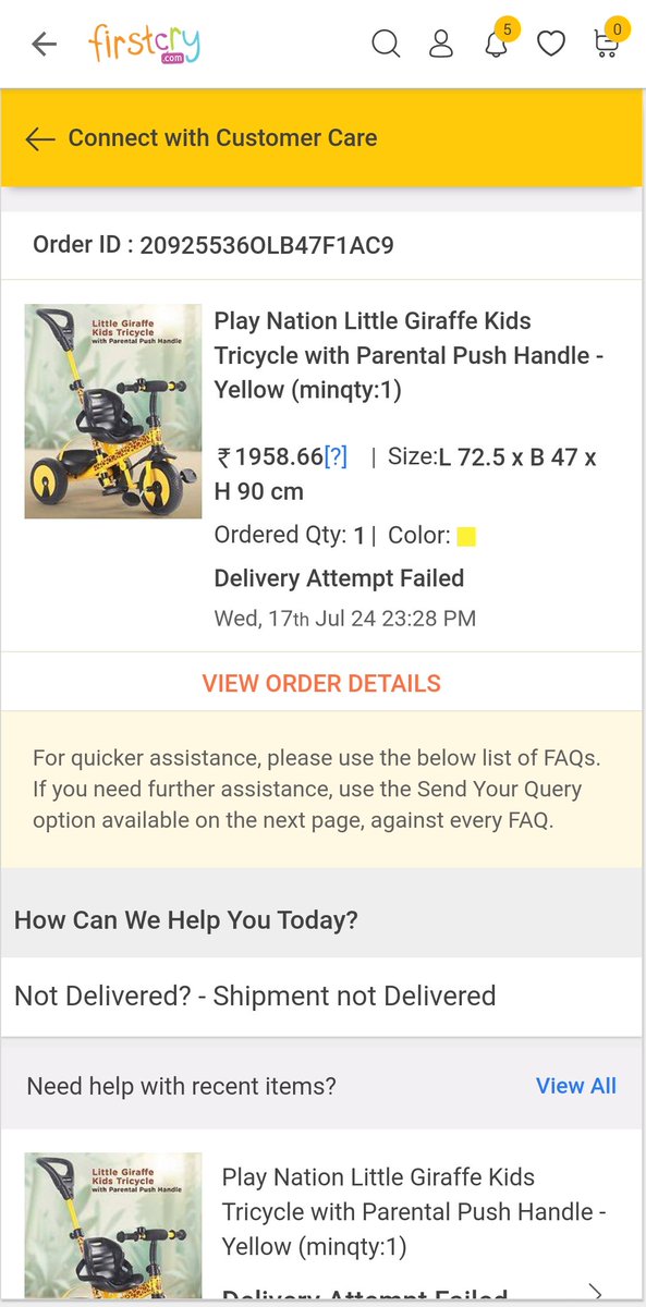 vishalmsachade's tweet image. @firstcryindia product is not being delivered on time. Customer support/Chat help is absolutely pathetic. No satisfactory answer