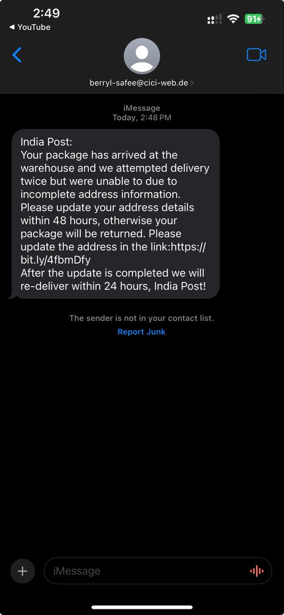 Is it really this easy for fraudsters to get through Apple's restrictions around iMessage?

This is not the first time I'm seeing spam messages like this. 

<a href="/Apple/">Apple</a> <a href="/AppleSupport/">Apple Support</a>