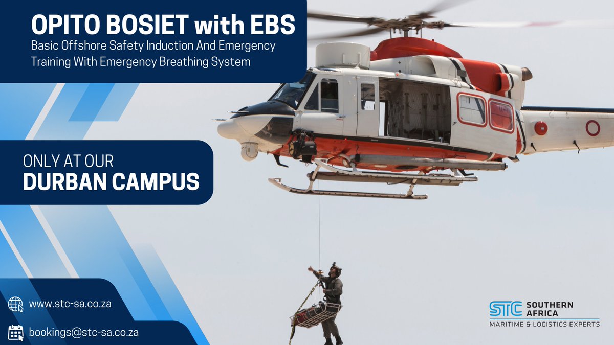 stcsouthafrica's tweet image. STC Southern Africa is all about prepping students to rock their sea adventures with top-notch safety skills. Dive into the OPITO BOSIET with EBS course at our Durban Campus and get ready for some serious maritime action! 

#OPITO #BOSIET #stcsa #stcsouthernafrica #stcdurban
