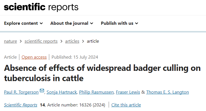 ProtectTheWild_'s tweet photo. New scientific paper shows that badger cull was never going to work!

"The results of the present report are consistent with other analyses that were unable to detect any disease control benefits from badger culling in England." https://t.co/wSIdbxyR5l