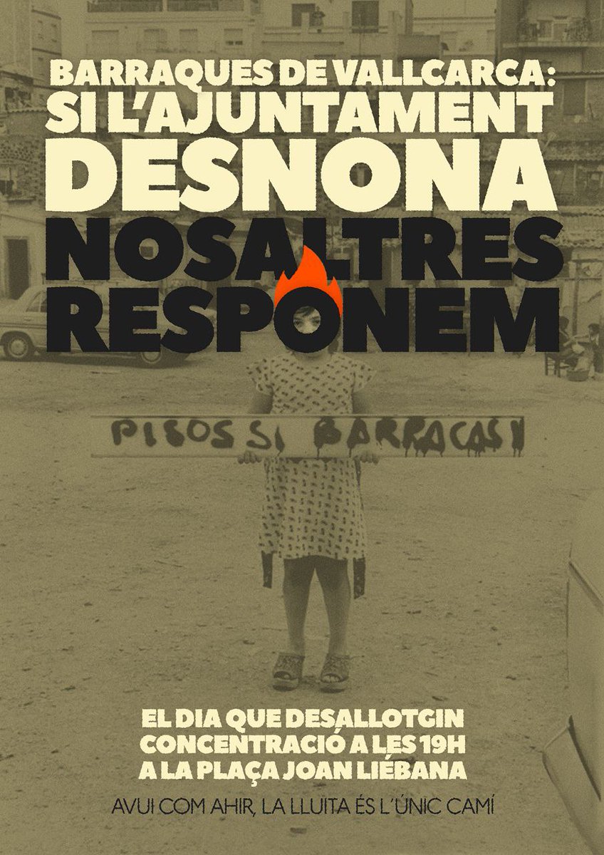 ⚠️ Davant l'amenaça que el <a href="/pscbarcelona/">PSC Barcelona/♥️</a> intenti desnonar més de 70 veïnes del barri, estem alerta! 
🔴 En cas de desnonament, convoquem a donar suport al moment i a assistir a la concentració, el mateix dia, a les 19 H a la pl. Joan Liébana (Av. Vallcarca 100)
📣 Màxima difusió!