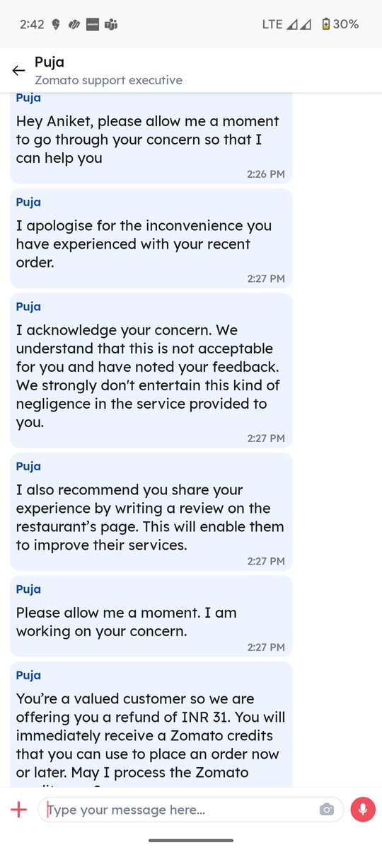 aniketdash781's tweet photo. The kind of customer service Zomato is providing has been completely deteriorated. I order for 120, receive the wrong order and what I received is cold and stale. Customer care offers 31 Zomato credits.
Do they think this as a joke?
@zomatocare
@zomatocare https://t.co/zOpnwfLl60