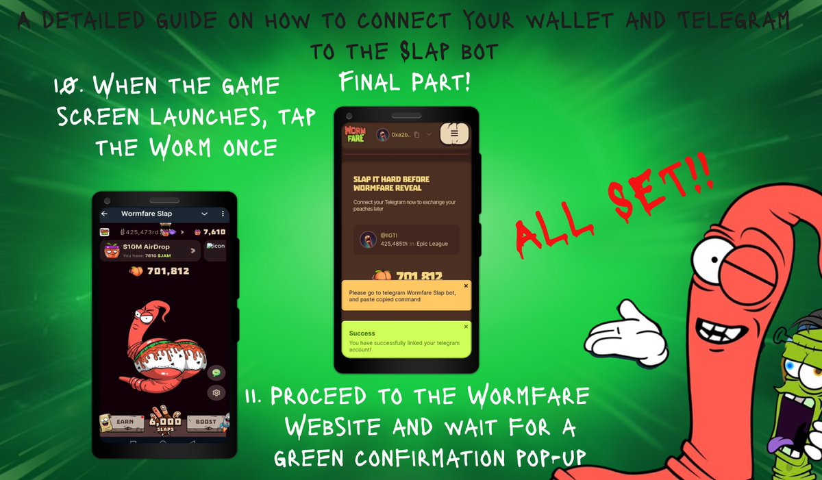 Hey, Worm Slappers! 👋

🥲Experiencing some issues connecting your Telegram account and wallet to the Slap bot?

✅Here is a step-by-step guidance on how to do it plain &amp; simple! 🙌

#Guide #wormfare #wormfareSlap