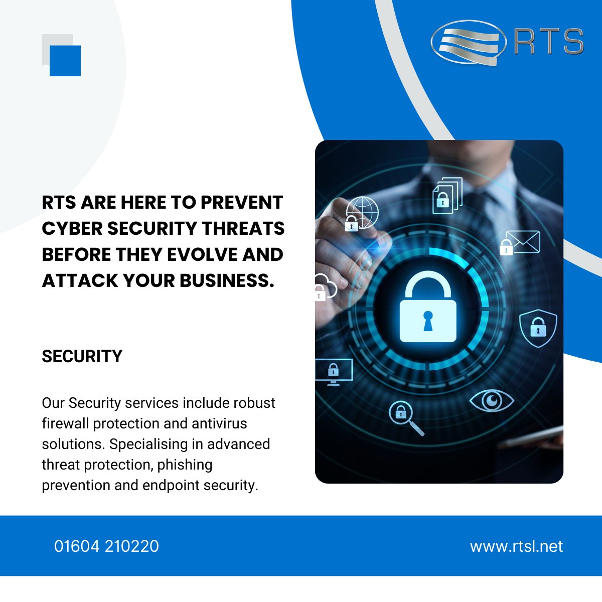 Top-notch security services to protect your business.

Working with RTS will provide your business with a proactive and unified security strategy tailored to your needs.

Find out more:
rtsl.net/security/

#BusinessSolutions