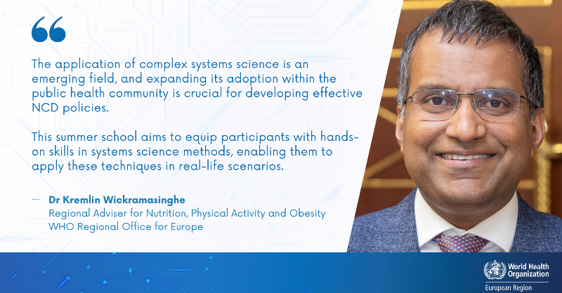 WHO_Europe's tweet photo. "We need a team effort and a sophisticated set of tools!"

Professor Siegfried Walsh comments on a Systems Thinking approach to noncommunicable diseases from yesterday's Summer Camp.

The skills developed here will shape policy and protect ageing populations from #NCDs.