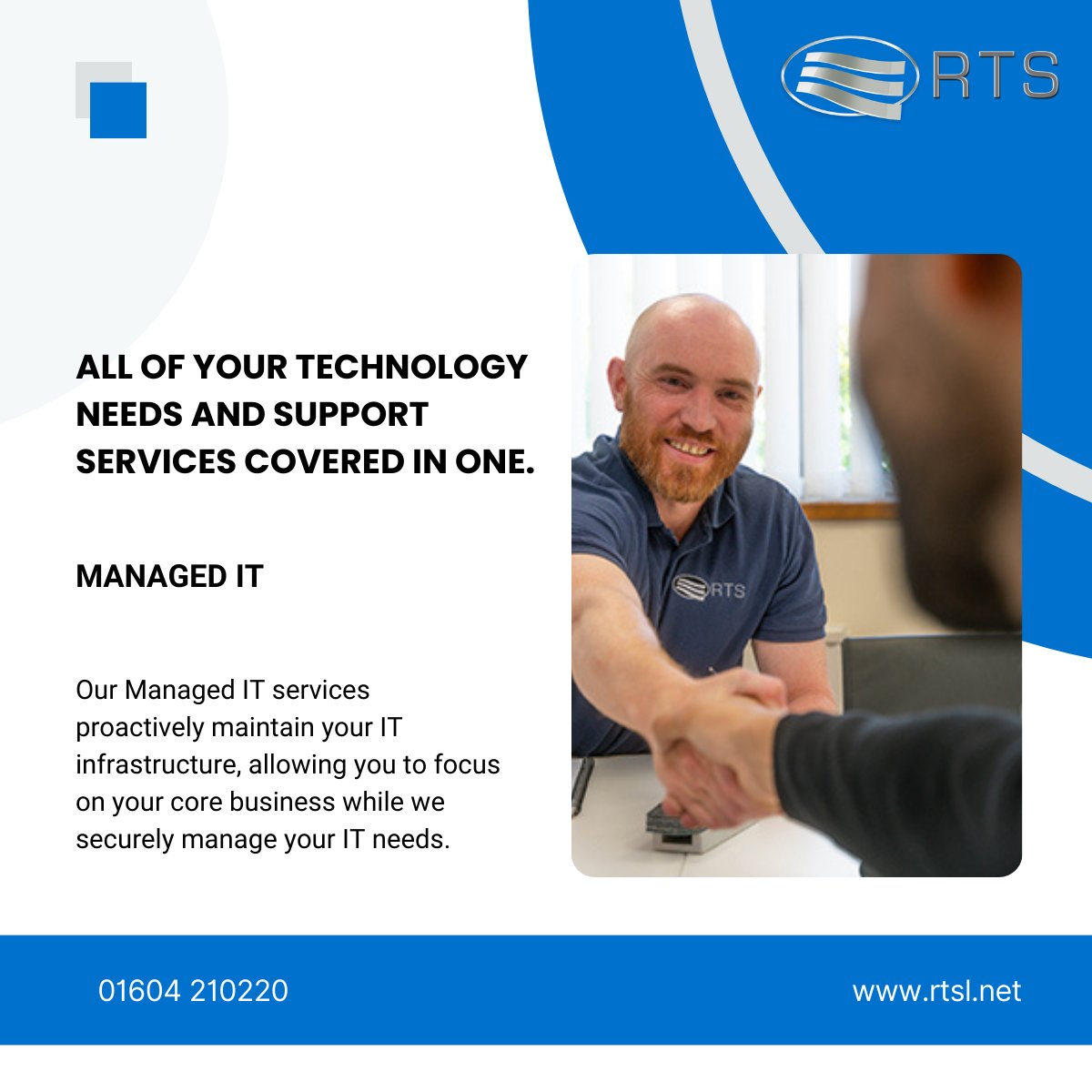 All of your technology needs and IT support services covered in one.

RTS proactively manage and maintain your IT infrastructure, preventing potential issues before they disrupt your operations.

Find out more:
rtsl.net/managed-it/

#BusinessSolutions