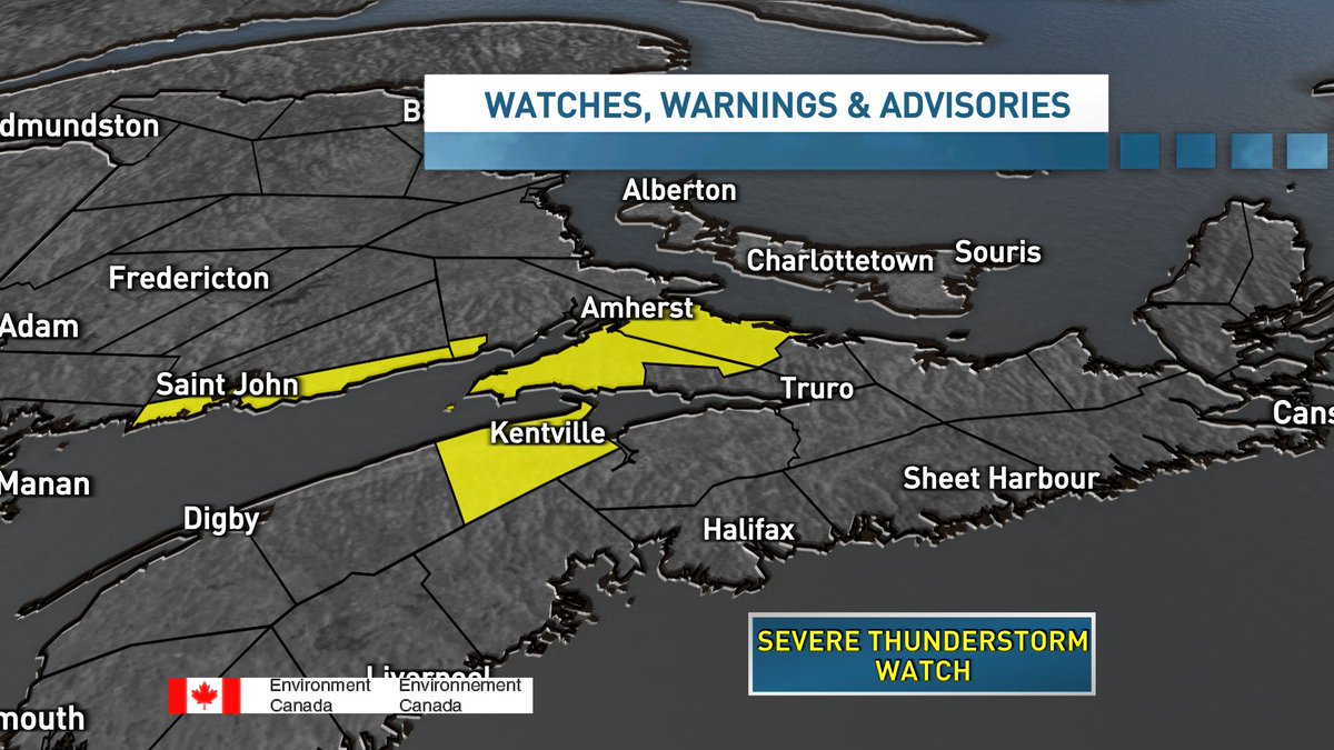 tsimpkin's tweet image. It is a stormy morning. ECCC has issued a Severe Thunderstorm Watch.  This cluster of thunderstorms are producing heavy rain, lightning and gusty winds. The potential for 10-25 mm from these storms in a short period is high. #NSStorm #NBstorm