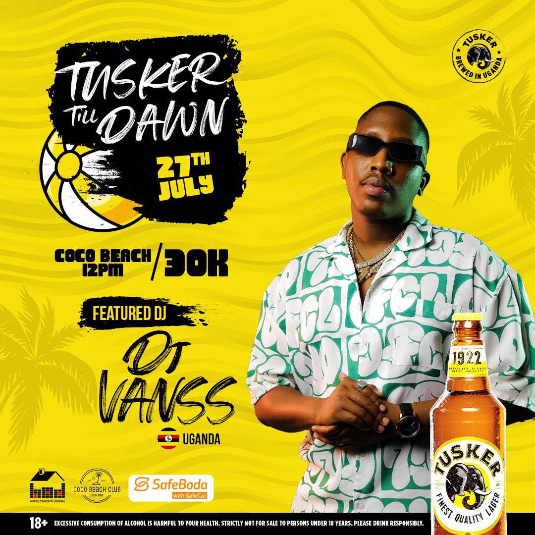 The #TuskerTillDawn party is here and ready to get you grooving .

<a href="/iamalisha250/">Alisha Uwase</a>, and vanss are on the list of Djs to get us on our feet on the 27th of July at Coco Beach. Entrance is UGX.30k 🥳