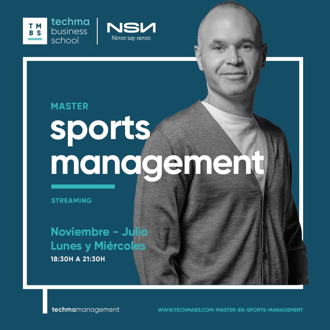 TECHMA Business School (@techmabschool) on Twitter photo Ya puedes inscribirte a nuestro Máster en Sports Management! ✨
A partir de noviembre, damos comienzo a una nueva aventura de la mano de @weare_nsn , la empresa cofundada por la estrella del fútbol <a href="/andresiniesta8/">Andrés Iniesta</a> .
Pide información en:
techmabs.com/master-en-spor… Ya puedes inscribirte a nuestro Máster en Sports Management! ✨
A partir de noviembre, damos comienzo a una nueva aventura de la mano de @weare_nsn , la empresa cofundada por la estrella del fútbol <a href="/andresiniesta8/">Andrés Iniesta</a> .
Pide información en:
techmabs.com/master-en-spor…
