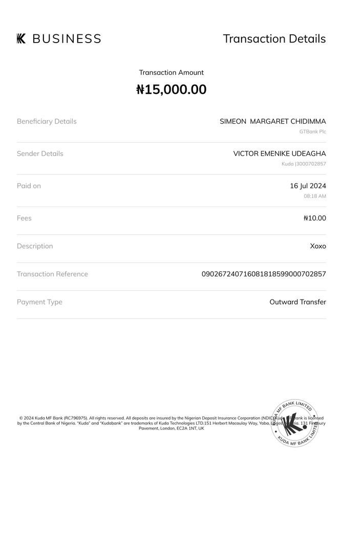 dimmah0724's tweet photo. @joinkuda @kudahelp_ng @joinkuda  @kudahelp_ng Please this money was sent to me from my client kuda account to my Gtb account but I’m yet to receive it since on Tuesday and the money wasn’t reversed to my client https://t.co/4O1UbxldPd