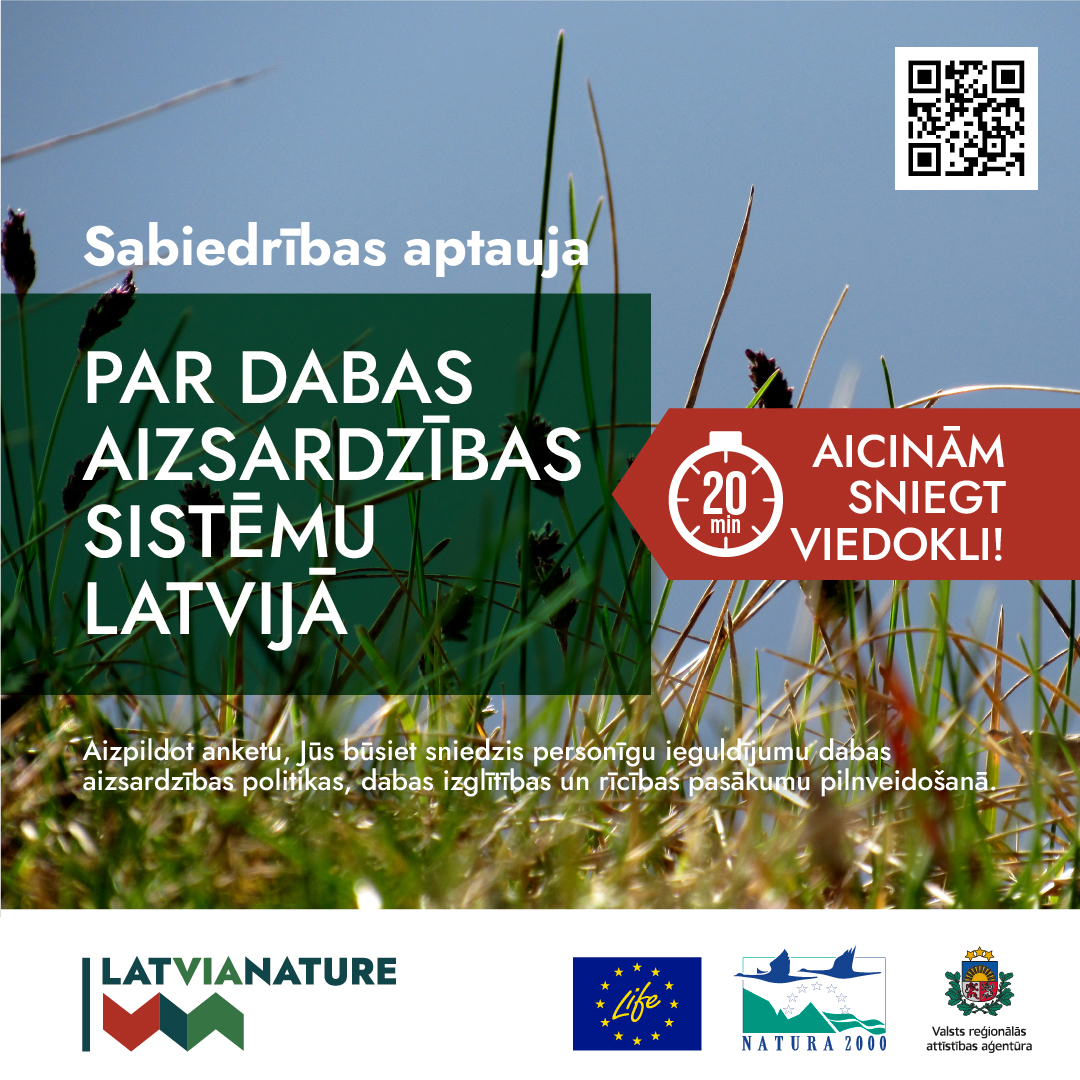 dabaDAP's tweet image. ❓Piedalies sabiedrības aptaujā par dabas aizsardzību, atpūtu un ceļošanu dabā! Izsaki savu viedoki līdz 31. oktobrim tiešsaistē: ej.uz/sab_aptauja
✅Aptaujas rezultāti tiks izmantoti dabas aizsardzības politikas, dabas apsaimniekošanas un dabas izglītības pilnveidošanai.