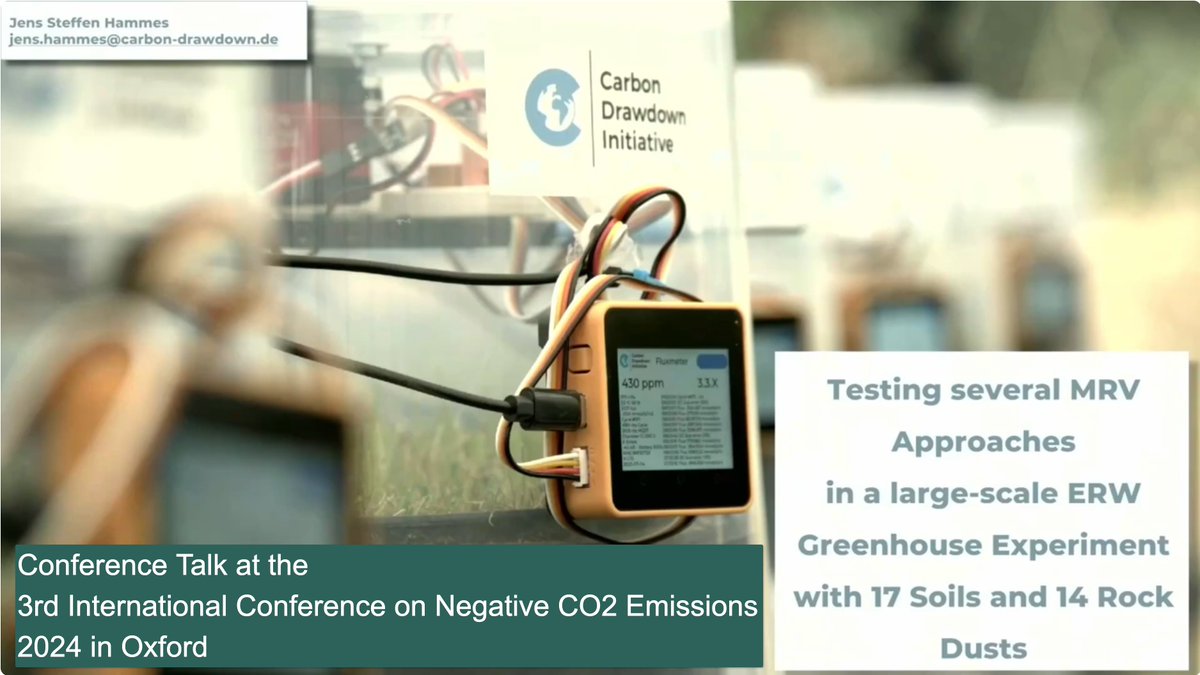 Carbon Drawdown Initiative (@carbon_drawdown) on Twitter photo Conference talk: Testing several MRV approaches in a large-scale ERW greenhouse experiment
A conference presentation by our head of science, Jens Hammes <a href="/jenshammes/">Jens Steffen Hammes</a>, at the 3rd International Conference on Negative CO2 Emissions, 2024 in Oxford.
carbon-drawdown.de/blog/2024-7-17… Conference talk: Testing several MRV approaches in a large-scale ERW greenhouse experiment
A conference presentation by our head of science, Jens Hammes <a href="/jenshammes/">Jens Steffen Hammes</a>, at the 3rd International Conference on Negative CO2 Emissions, 2024 in Oxford.
carbon-drawdown.de/blog/2024-7-17…