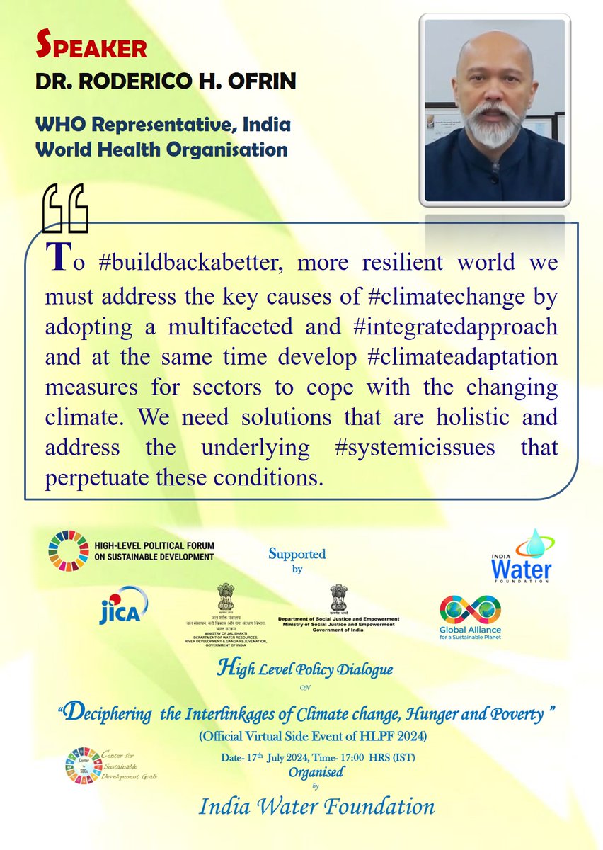 IndiaWaterFoun1's tweet image. #BuildingBackBetter #ClimateChange #IntegratedApproach #ClimateAdaptation @DrTedros @AmitGhoshIAS @drarvindkumar1 @satyatripathi @gaspworld @nageshkum @UNESCAP @SvanteHelms @PIB_India @WHO @MSJEGOI @jica_direct_en @sshwetatyagi @SDGaction @PIB_India @RuhizaBoroto @FAO