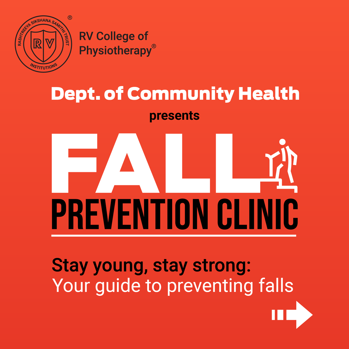 RVPhysiotherapy's tweet photo. #RVCP presents the Fall Prevention Clinic, which is dedicated to assess your risk and recommending effective strategies to prevent falls.  📍 Venue: RV College of Physiotherapy, Department of Community Health Physiotherapy 📞 Contact: 080-68917153

#RVCP #RVEI #GoChangeTheWorld https://t.co/uD2JPyK6J2