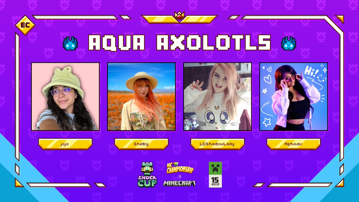 MC Championship (@mcchampionship_) on Twitter photo โก๏ธย Announcing team Aqua Axolotls โก๏ธ
<a href="/jojosolos/">jojosolos</a> <a href="/shelbygraces/">shubble โญ๏ธ๐</a> <a href="/LDShadowLady/">๐ผ๐บ LDShadowLady ๐บ๐ผ</a> <a href="/_Aphmau_/">Aphmau</a>
Watch them in The Ender Cup on Saturday 27th July at 6pm BST! โก๏ธย Announcing team Aqua Axolotls โก๏ธ
<a href="/jojosolos/">jojosolos</a> <a href="/shelbygraces/">shubble โญ๏ธ๐</a> <a href="/LDShadowLady/">๐ผ๐บ LDShadowLady ๐บ๐ผ</a> <a href="/_Aphmau_/">Aphmau</a>
Watch them in The Ender Cup on Saturday 27th July at 6pm BST!