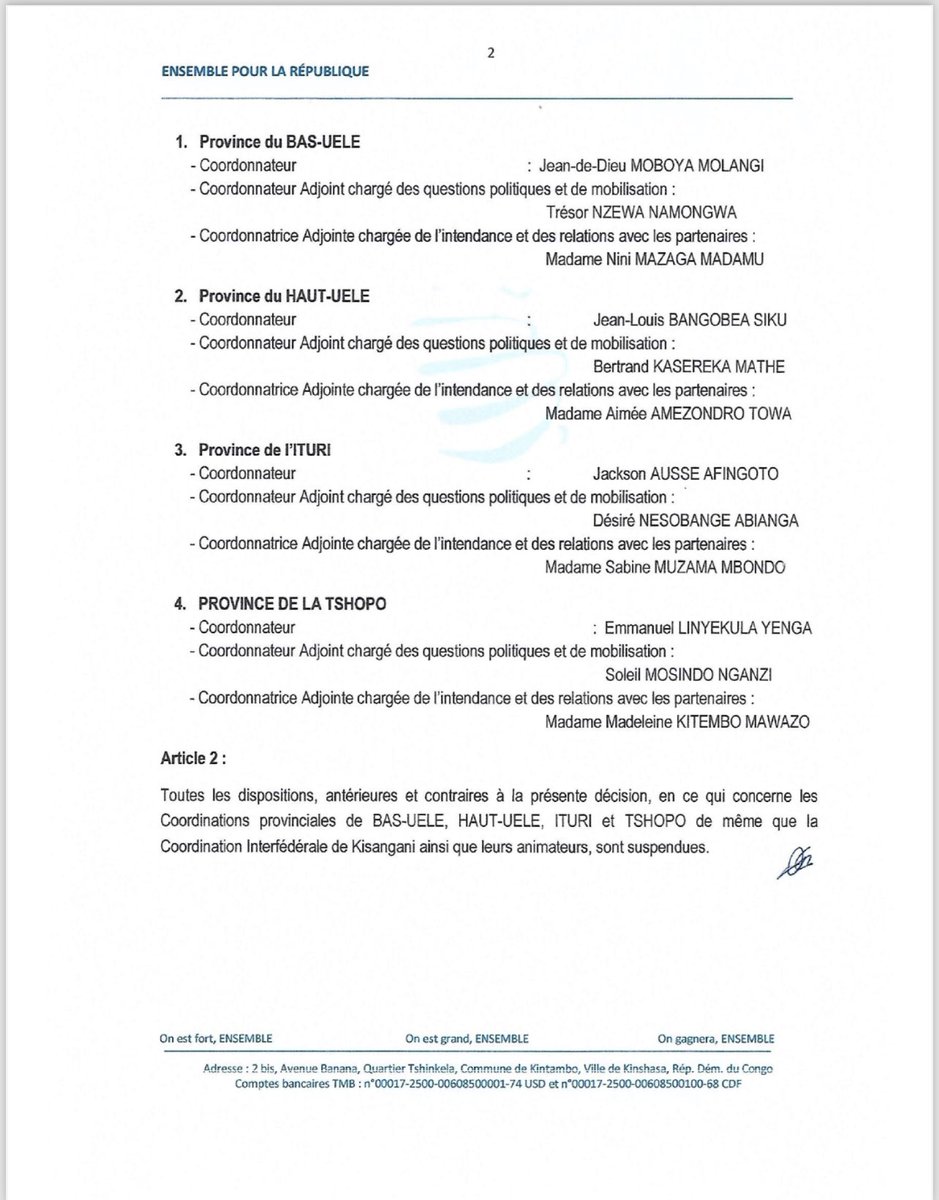 petertiani007's tweet photo. #RDC…Redynamisation du Parti ENSEMBLE … Désignation des points focaux pour les activités du parti dans les provinces de BAS-UELE,HAUT-UELE,ITURI,TSHOPO. Dans le lot, le très efficace Honorable Jackson AUSSE AFINGOTO nommé Coordonnateur des activités du Parti en ITURI. https://t.co/q4bEgBqN7o