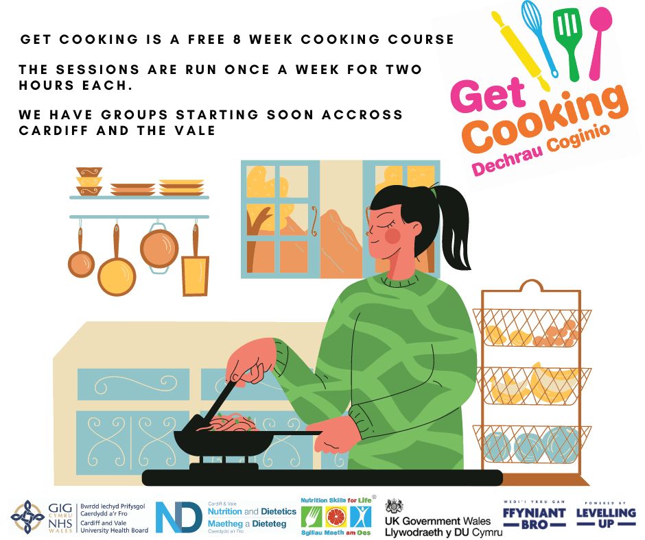 We have Get Cooking courses across Cardiff &amp; the Vale. We work to meet peoples dietary needs so that they get the most from our courses. If you or anyone you know would like to develop knowledge of healthy eating alongside cooking skills, sign up here forms.office.com/Pages/Response…