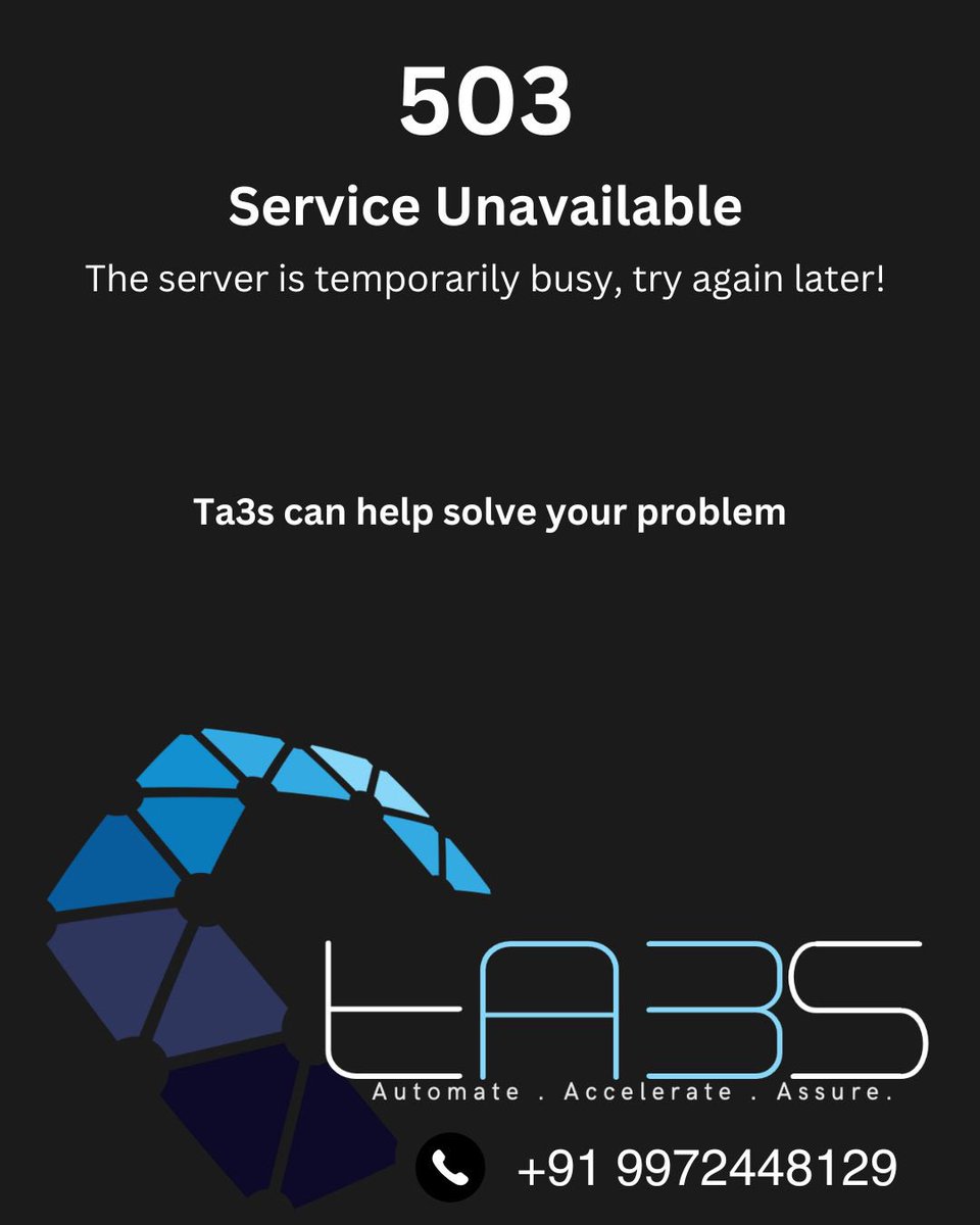 Ta3s_Co's tweet photo. At Ta3s, we understand the critical impact of a 503 error on BFSI and eCommerce companies. With our expert solutions, we ensure 99.9% uptime, keeping your systems running smoothly and your customers satisfied. 🚀 #Ta3s #PerformanceEngineering #503Error #BFSI #Ecommerce #Uptime https://t.co/PPmdkT66Wl
