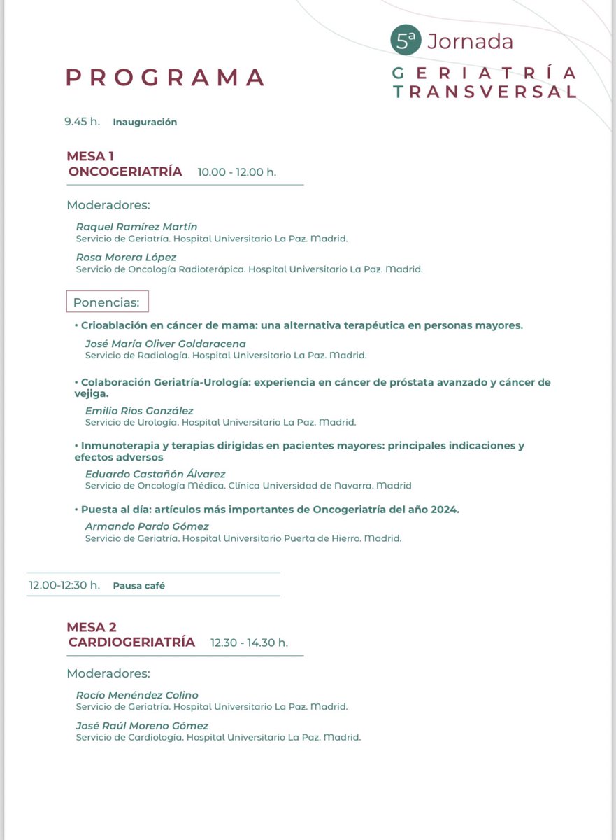 GeriatriaLaPaz's tweet photo. 📣 Ya tenemos fecha para la V Jornada de Geriatría Transversal.

Un año más repasamos temas de actualidad como Oncogeriatria, Cardiogeriatria, Prehabilitacion en el paciente mayor..

🗓️29 de Noviembre 2024

👇🏼Os dejamos el programa, proximamente anunciáremos link de inscripción https://t.co/xnT0FKjILl