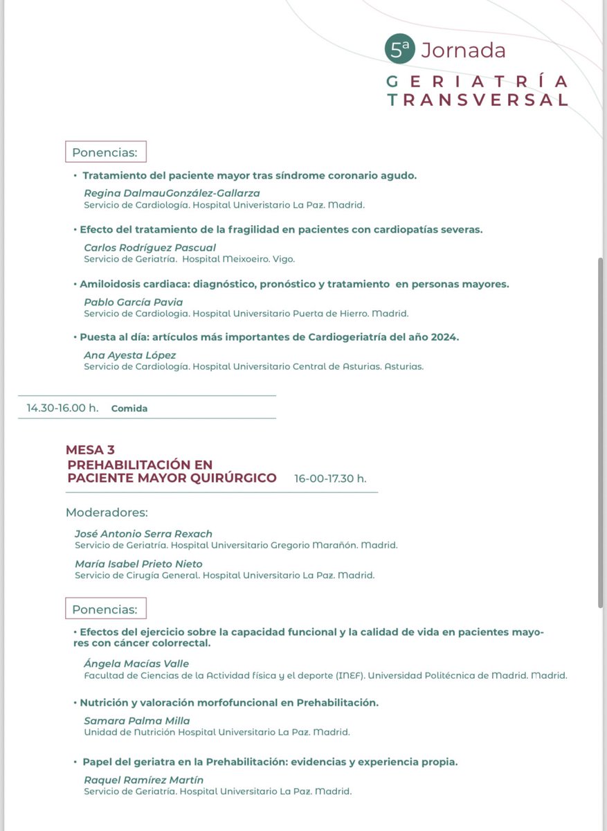 GeriatriaLaPaz's tweet photo. 📣 Ya tenemos fecha para la V Jornada de Geriatría Transversal.

Un año más repasamos temas de actualidad como Oncogeriatria, Cardiogeriatria, Prehabilitacion en el paciente mayor..

🗓️29 de Noviembre 2024

👇🏼Os dejamos el programa, proximamente anunciáremos link de inscripción https://t.co/xnT0FKjILl