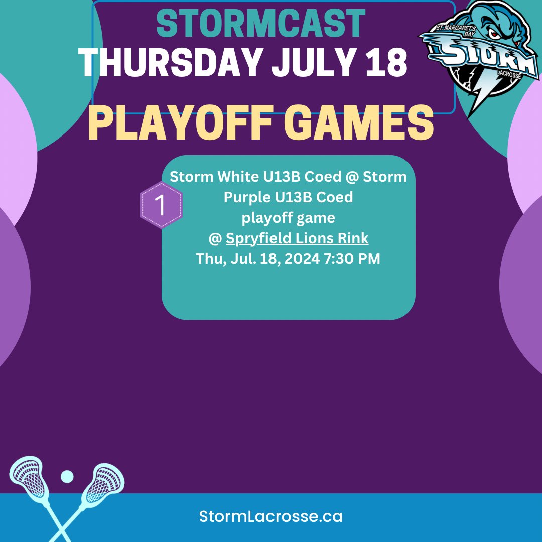 Thursday July 18 playoffs are still on the go 
Come and cheer them on 👊🏽🥍
What’s happens when 2 Storms collide? - we’re about to find out⛈️⛈️⛈️