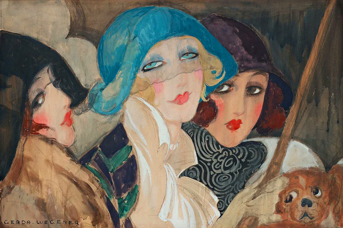 "Three Women under an Umbrella" by Gerda Wegener,  c.1925.