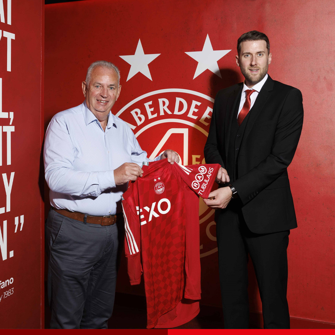 AberdeenFC's tweet photo. Long-time supporters of the club, @RAMTubulars, have signed a new deal to continue their partnership with AFC and will feature prominently on the sleeve of the men’s playing kit for the 24/25 season.