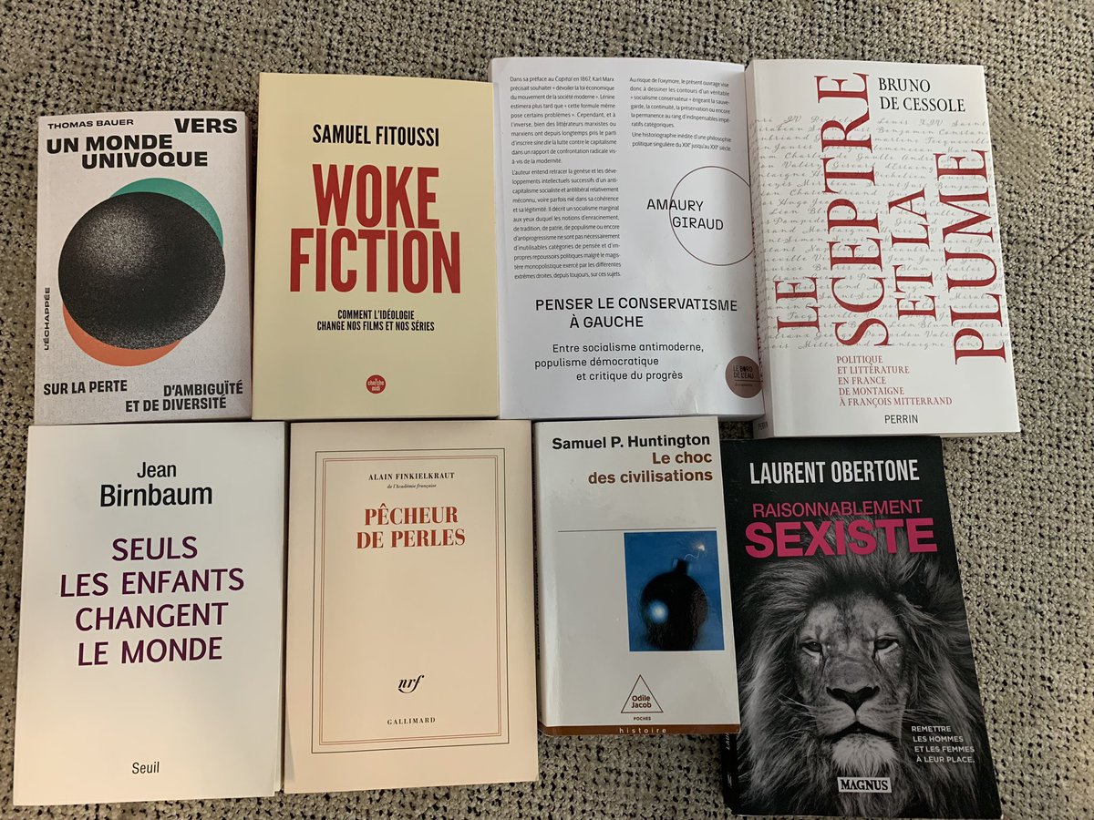 EugenieBastie's tweet photo. Puisque c’est bientôt les vacances, voici le top 8 des livres les plus nourrissants et intéressants que j’ai chroniqués pour le Figaro cette année :

- Le choc des civilisations, Samuel Huntington, Odile Jacob

- Le Sceptre et la Plume, Bruno de Cessole, Perrin

- Pêcheurs de perles d’Alain Finkielkraut, Gallimard

- Woke Fiction, Samuel Fitoussi, Cherche-Midi

- Penser le conservatisme à gauche, Amaury Giraud, Le bord de l’eau

- Vers un monde univoque, Thomas Bauer, L’Echappée

- Seuls les enfants changent le monde, Jean Birnbaum, Le Seuil

- Raisonnablement sexiste, Laurent Obertone, Magnus