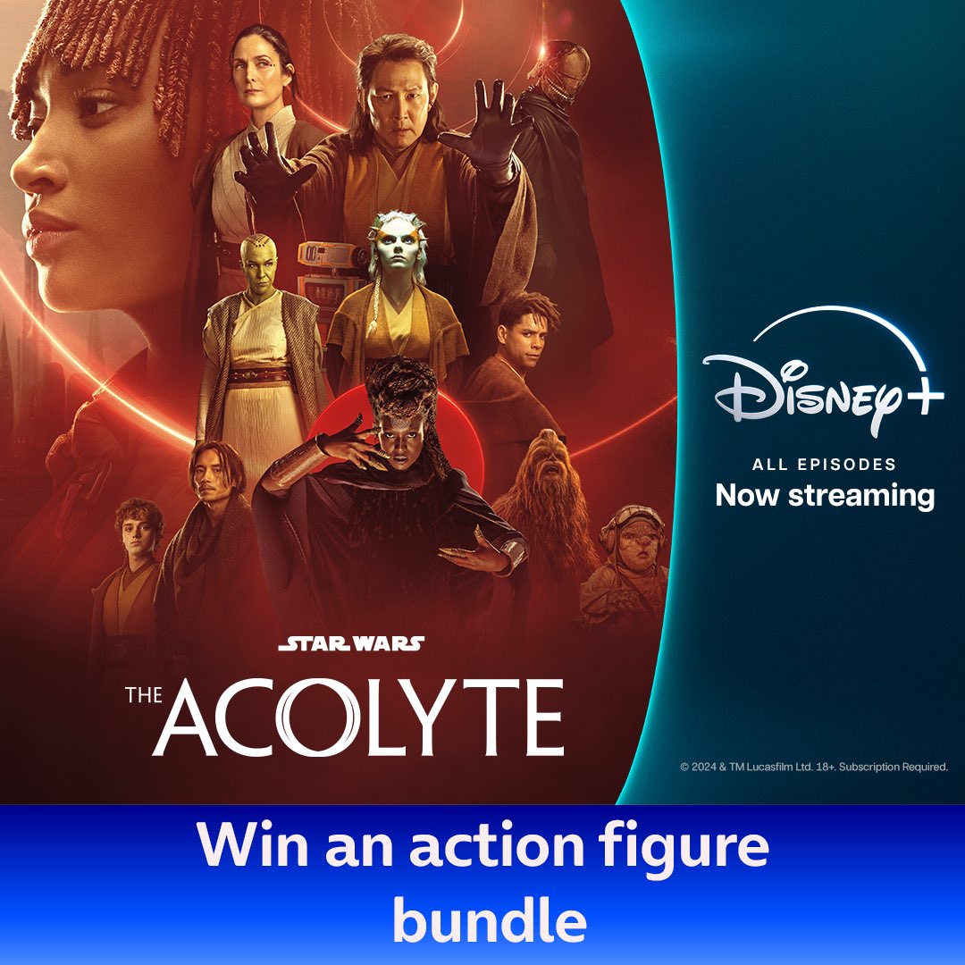 O2's tweet photo. WIN 🤩 Win a bundle of 5 action figures from the new The Acolyte range. Watch all episodes of the Star Wars original series The Acolyte now, only on @DisneyPlusUk 🌌 
 
Repost to enter. Entries close 24 July. T&amp;Cs in bio. 1 winner across all O2 socials. https://t.co/1Qo9Nj6V3V