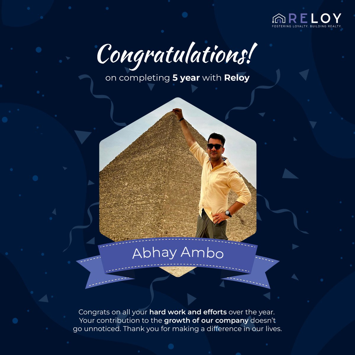 ReloyCo's tweet photo. Celebrating 5 years of Abhay's incredible leadership at Reloy!  His vision &amp; dedication have been key to our success. Here's to many more years of innovation &amp; growth together.

#reloy #loyalie #proptech #remarkablemilestone #5thanniversary #cofounder #vision #dedication https://t.co/SD51mtrgJB